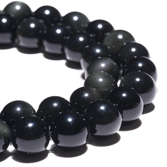 8mm Natural Rainbow Black Obsidian Gemstone Beads Polished Round Smooth Stone Beads for Bracelets Jewelry Making 15inch Loose Beads