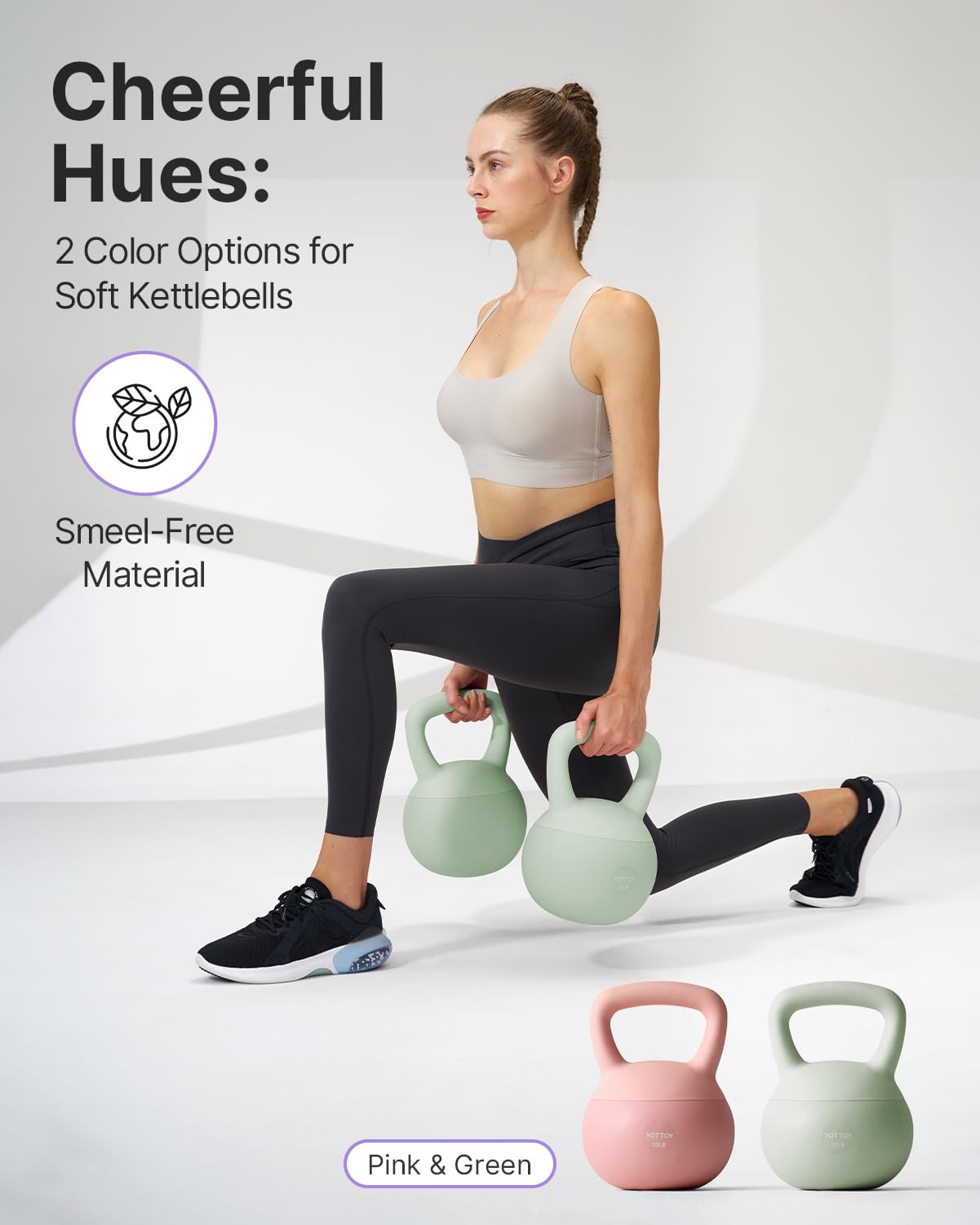 YOTTOY Soft Kettlebell,Kettlebell Anti-Slip Grip Weight for Home Workouts, Kettlebells Set Strength and Safety Guaranteed (Green, 15 LB)