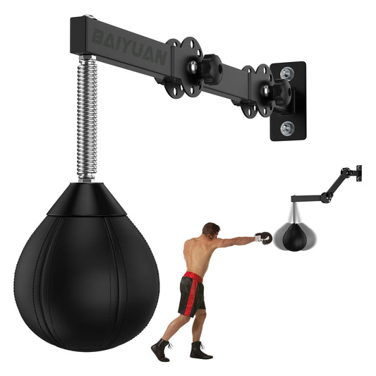 Speed Bag Wall Mount Height Adjustable & Fold Speed Bags Wall Bracket Boxing Reflex Ball, Boxing Bag as Adults Teens and Kids, Fits Home Gym Workout, Black (Speedbag Size 7" x 8")