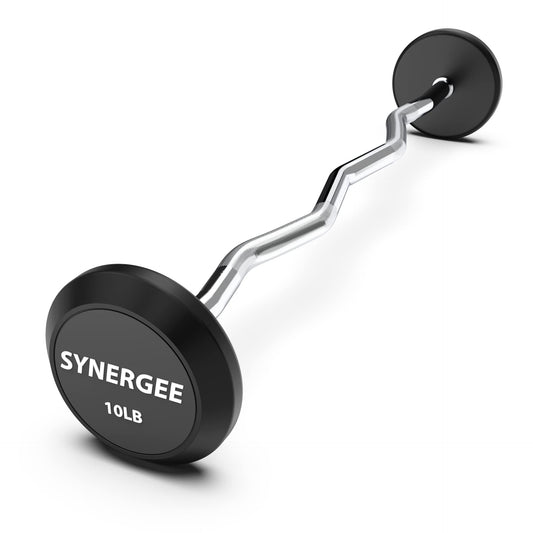 Synergee Fixed 10LB Easy Curl Bar - Pre Weighted Curved Steel Bar with Rubber Weights