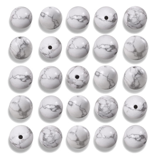 NITOPUPU 100Pcs 8mm Natural Smooth White Howlite Gemstone Beads Round Loose Stone Beads for Jewerly Making with Crystal Stretch Cord