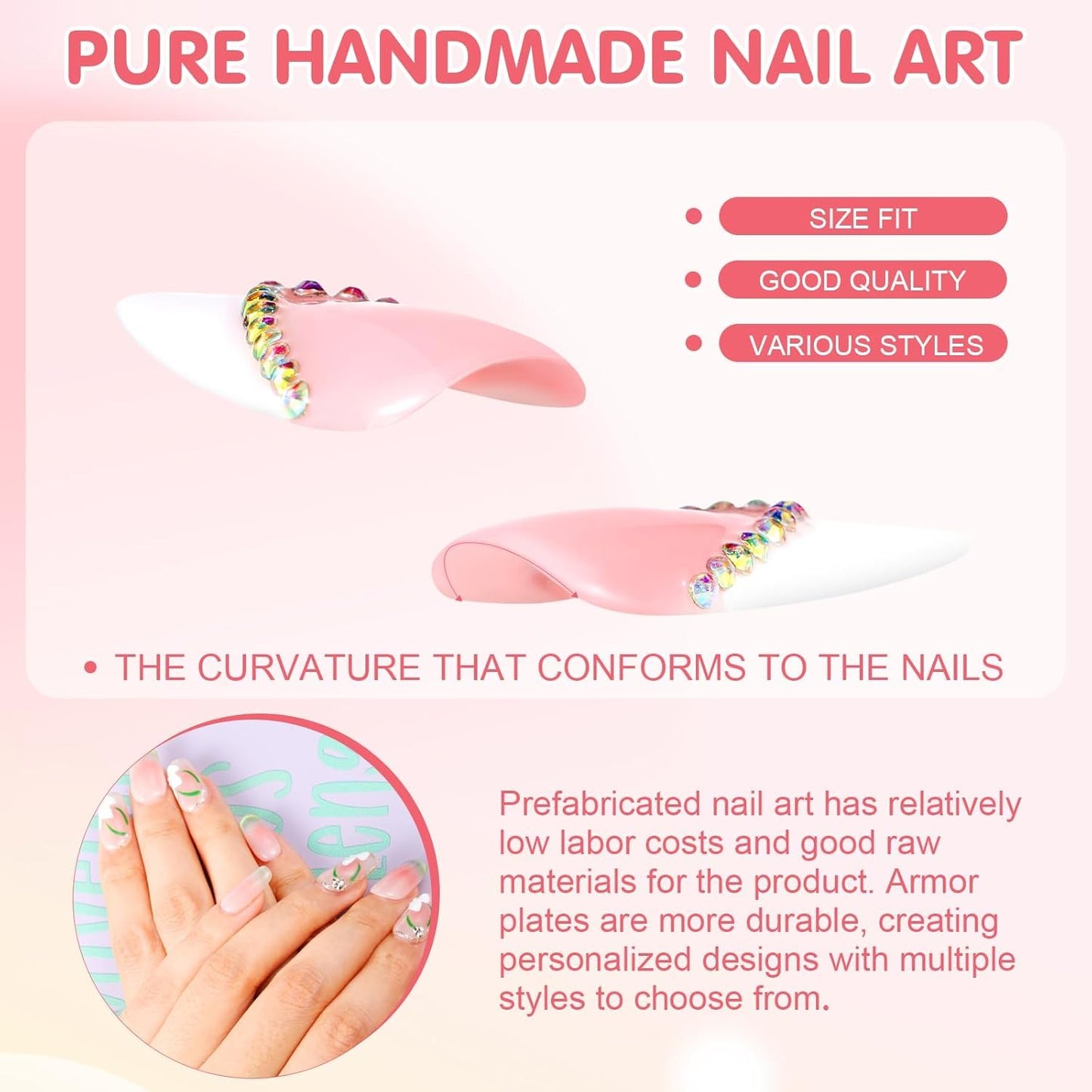Yabonica Handmade Press On Nails Square, 10Pcs Dark Blue False Nails Press Ons with 3D Bling Rhinestones Design,Long Lasting&Reusable Glue On Fake Nail for Woman Girls Party Daily Wear Gift (080P, S)