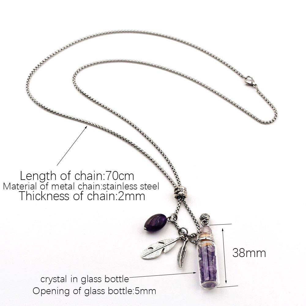 CoolDIY Aromatherapy Essential Oil Diffuser Necklace Perfume Pendant Necklace Stainless Steel Glass vial with Crystal (Yellow)