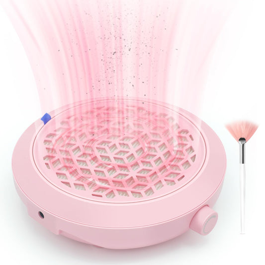 WISADA Nail Dust Collector, 4500RPM Powerful Suction Pink Nail Vacuum with Reusable Filter and Brush, Stepless Speed Control for Acrylics & Gels, Salon Tech & Home Essentials