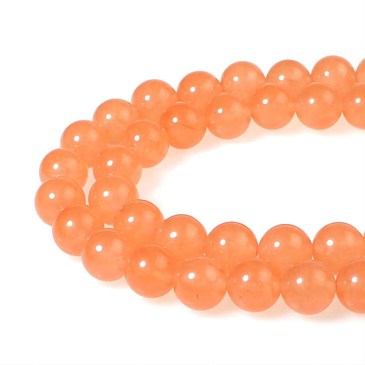 MJDCB Stone Beads 8mm 43pcs Round Light Orange Jade Loose Gemstone Bead Charms for Jewelry Making Bracelet Necklace Earring Pendant