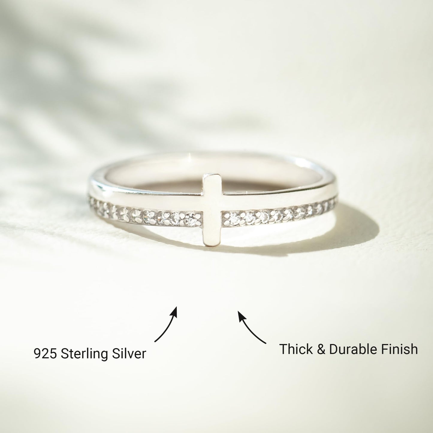 STORYJEWELLERY Silver Cross Ring, Cross Rings for Women, Purity Ring, 925 Sterling Silver Rings, Christian Jewelry for Women, Confirmation Gifts, Baptism Gifts, Size 9