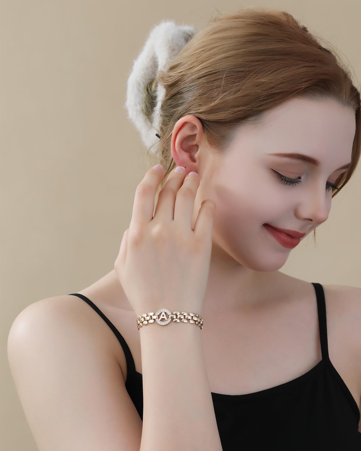 WEDDINEN Initial Bracelet,14K Gold Plated Letter Bracelets for Women, Thick Bangle Wrist Gold Alphabet Bracelet for Women, Gifts for Women Jewelry Initial Charm Chain