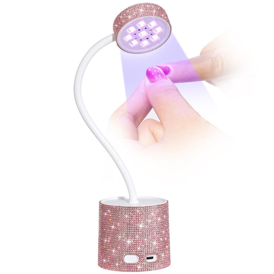 CHRISTINE SHELLY UV LED Nail Lamp, Mini UV Light for Gel Nails Polish, Rechargeable LED Flash Cure Nail Dryer, Quick Drying Goosenecks UV Nail Lamp for Home Nail Salon DIY Manicure, Pink Diamond