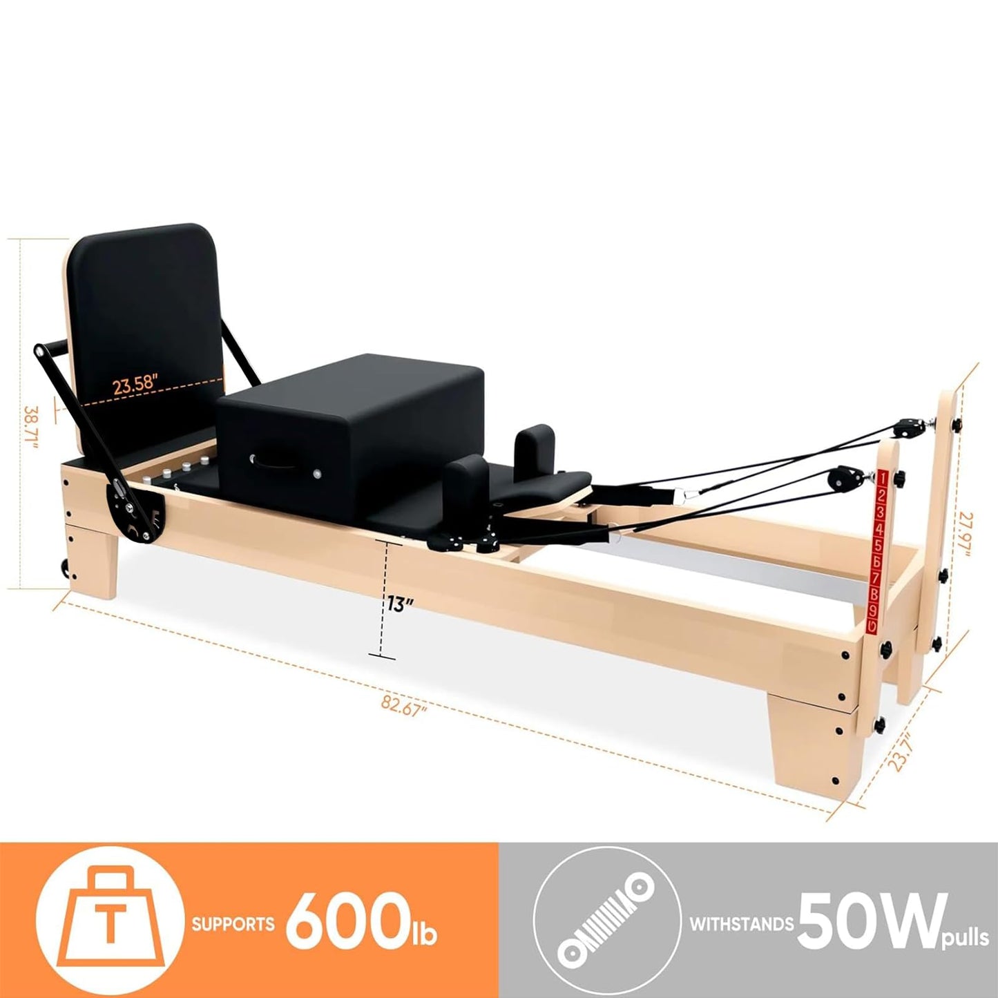 Professional Pilates Reformer Machine with Jumpboard, Reformer Box, and Foot Straps – Studio-Grade Pilates Equipment for Home Use, Adjustable Resistance & Smooth Glide System