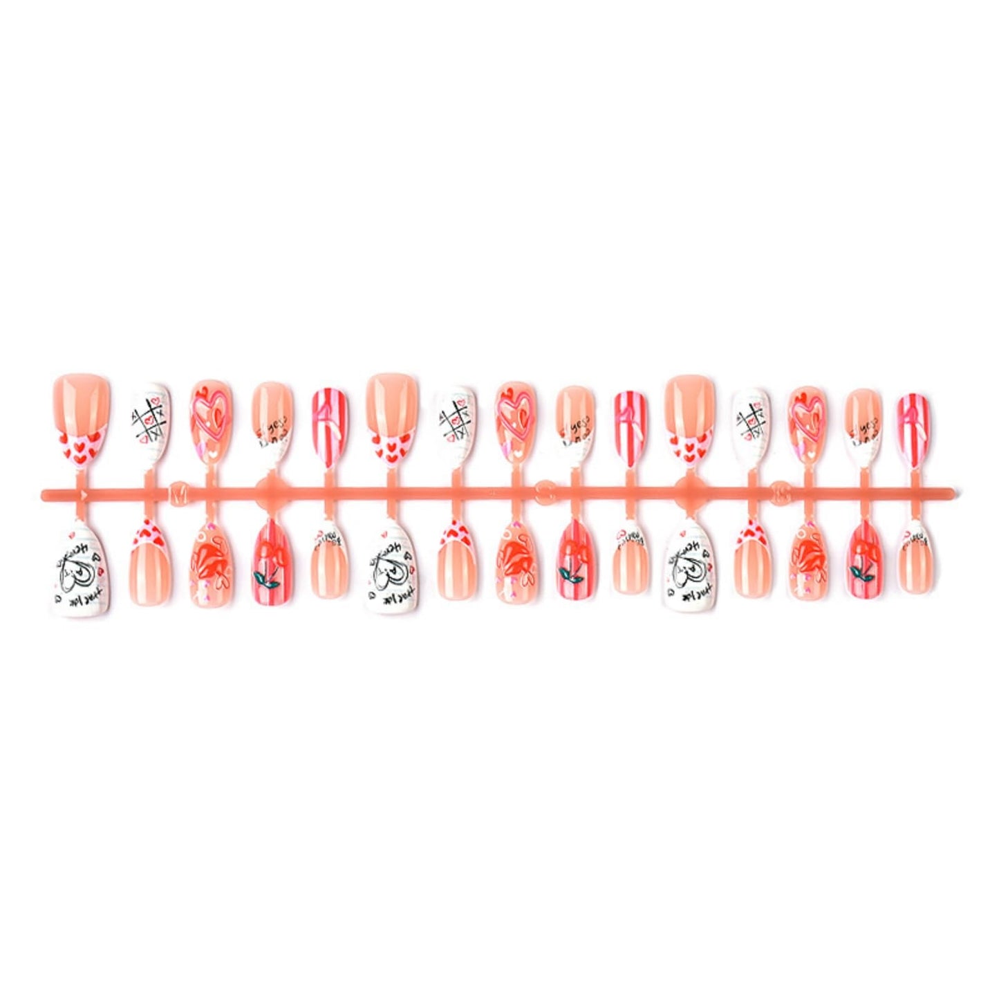 OCTOSWAVE Valentine's Short Press on Nails Almond Fake Nails French Glossy Artificial Nail 3D Love Lips Stick on Nail for Women 24pcs