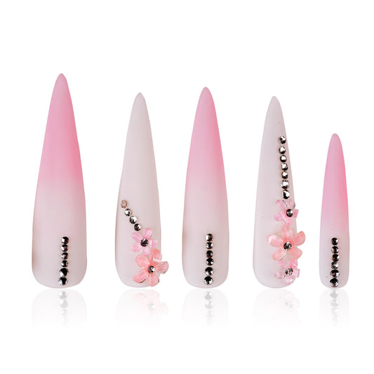Tmani 10pc/set Extra Long Handmade Press On Nail Hot Girl's Long Ballet Nails Pointed Nail Full of Diamond Glitter Decoration Fake Nails Suitable For Girls Festival Parties and Birthday Gift（003,S)