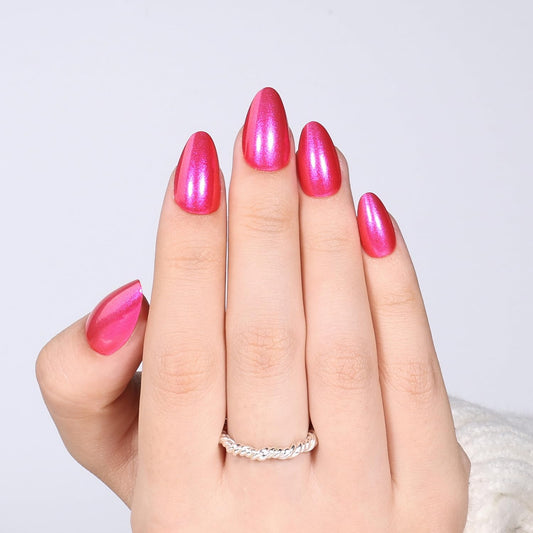 Leefrei Red Press on Nails - Short Almond Glossy Shimmer Velvet Red Fake Nails, Soft Gel Reusable Nails Press ons for Women, 32 pcs in 16 Sizes False Nails Kit with Glue, Velvet Flame