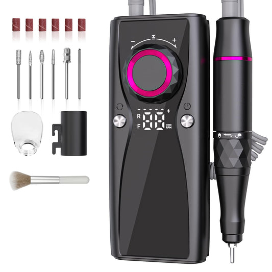 Professional Nail Drill Electric File 45000RPM,Nail File Drill for Acrylic Gel Nails,Cordless Rechargeable Nail Drill Kit,Salon-Grade Efile Nail Machine,Adjustable Speed Efile for Nails(Dark Grey)