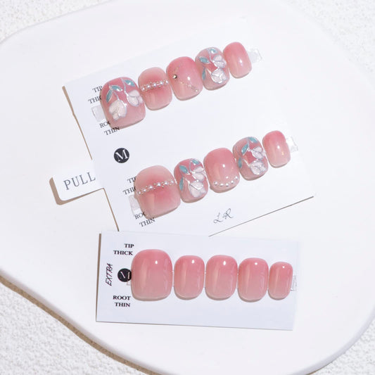 Light Rain Large Size Hand-made Press on Nails, 3D Gel UV Finished False nails with Design by Professional Manicurist