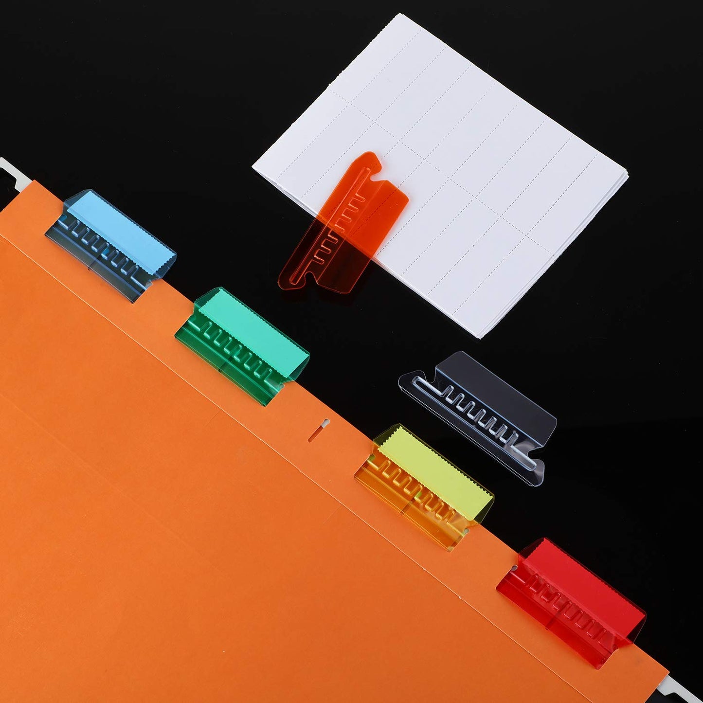 120 Pcs Jovitec File Folder Tabs, 60 Hanging File Folder and 60 Inserts Plastic Tabs for Back to School Organize Distinguish Hanging Files, 2 Inch, Clear to Read(60 Sets,Angle Design Multicolor A)