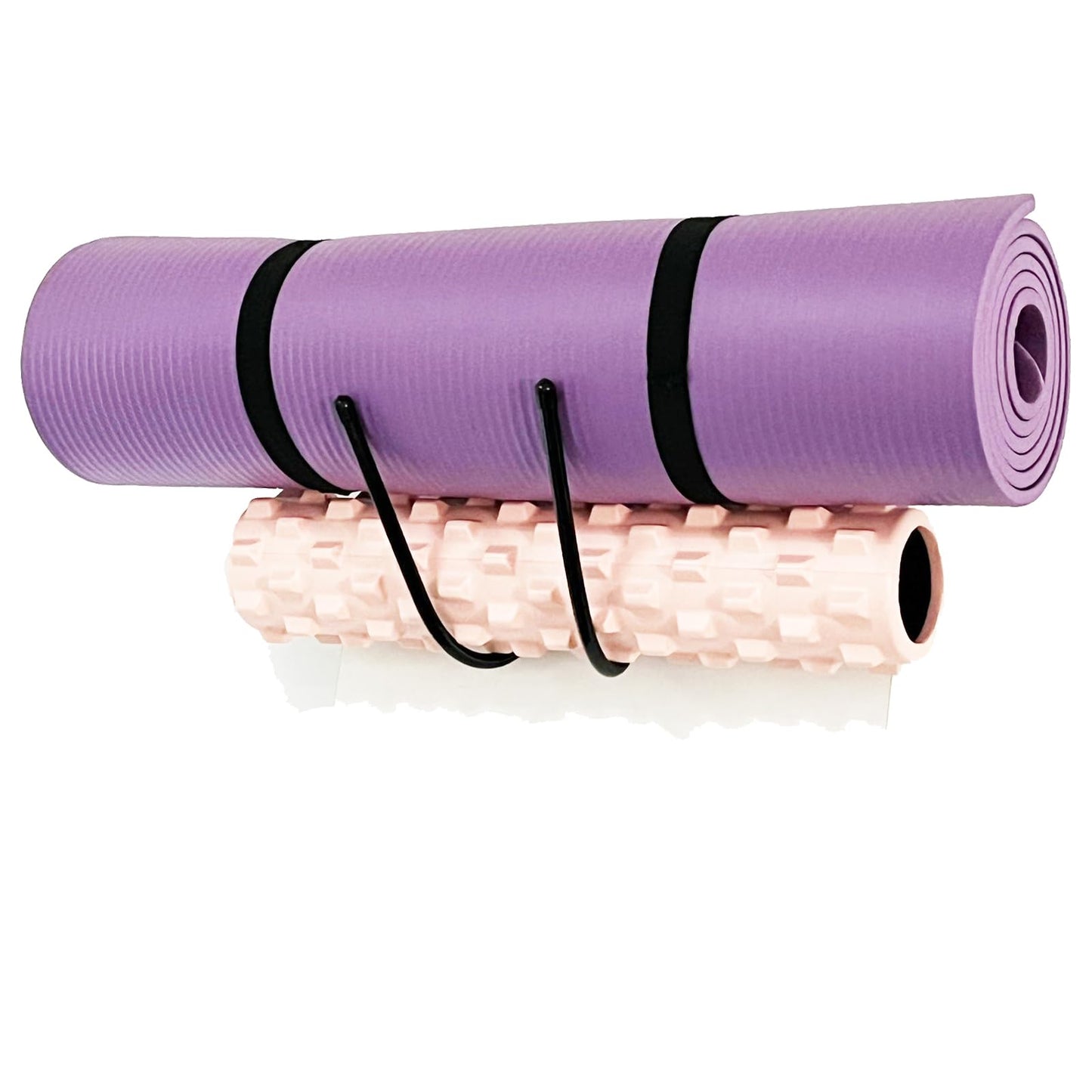 Upgraded large Yoga Mat Holder Wall Mount, Metal Storage Rack for Yoga Mat/Wheels, Foam Roller etcs, Wall Rack Organizer Hooks for Hanging Stretching Strap & Resistance Bands, Yoga Room/Home Gym Decor