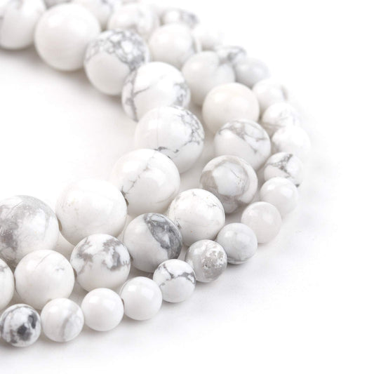 Filluck Natural Stone Beads 8mm White Howlite Turquoises Polished Round Smooth Gemstone Beads for Jewelry Making 15 Inch(White Howlite Turquoises,8mm)