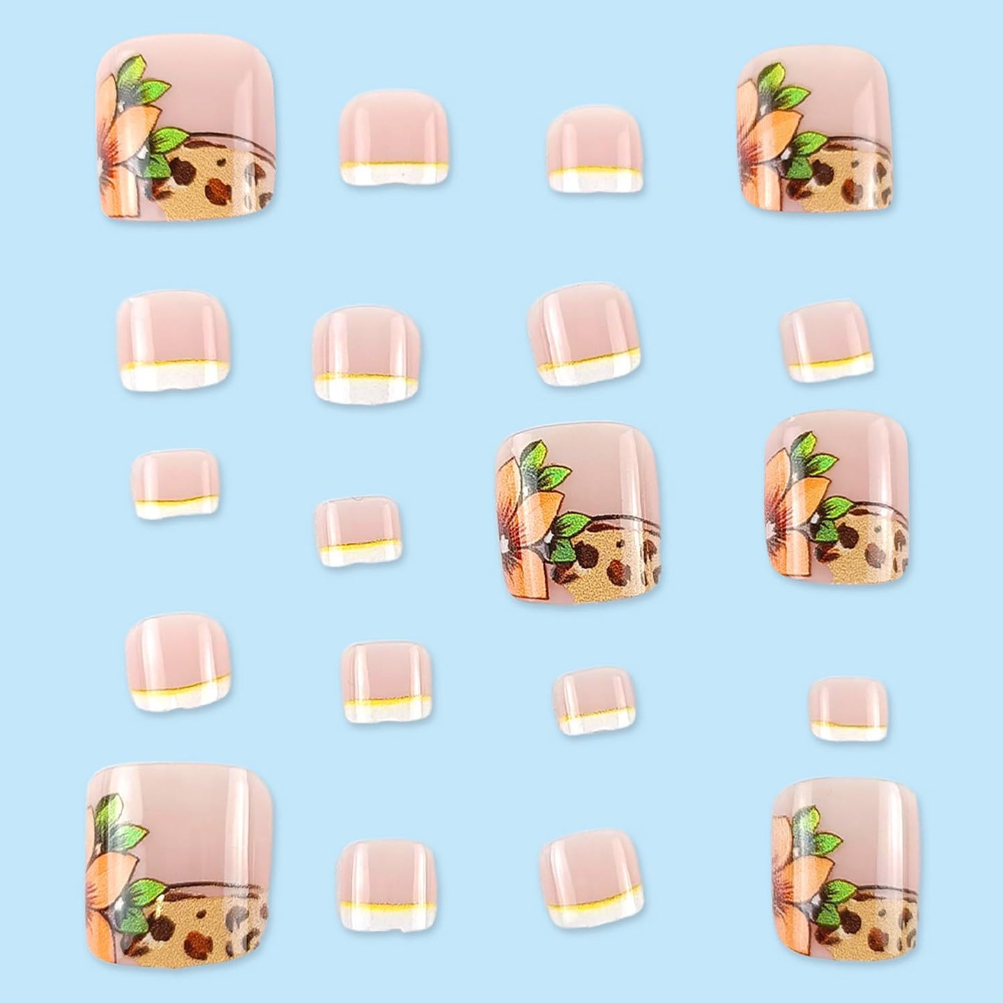 FIEONCIY Press on Toenails with Designs Acrylic Fake Nails for Toe Artificial False Nails with Charms Glue on Toe Nails for Spring Summer Stick on Toenails for Women Girls(JY176)