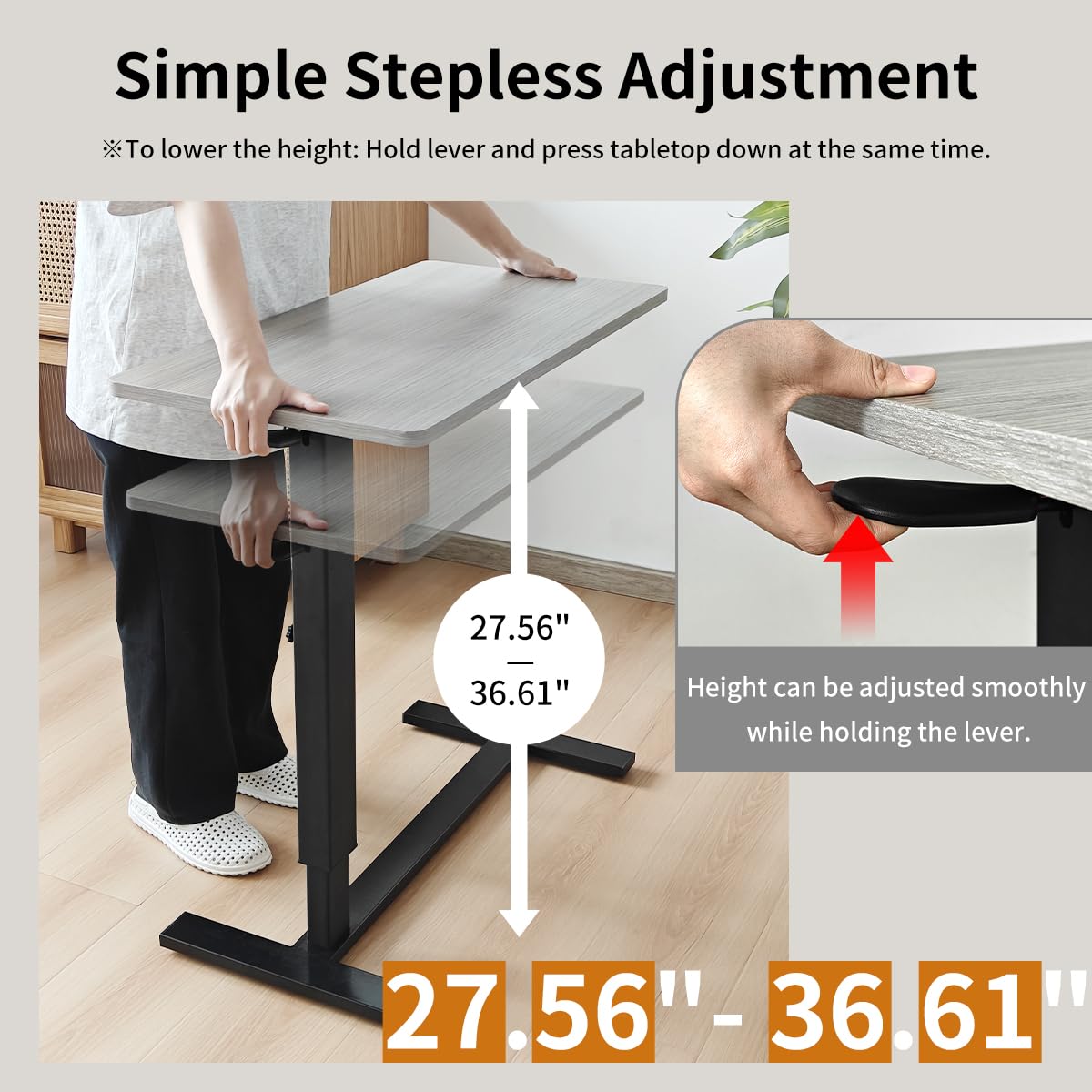 lumizone Foldable Overbed Table with Wheels Adjustable Height Bedside Desk 27.56"-36.61" Rolling Hospital Bed Table with Casters Medical Tray for Home Use Desk Over The Bed