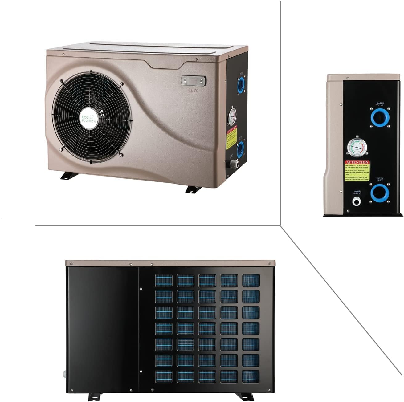 ECOPOOLTECH 20000BTU Electric Swimming Pool Heat Pump, Plug-in Pool Heater for Above Ground and Inground Pools, Smart Control No Timer Need, Heating and Cooling Pool Warmer, 120V