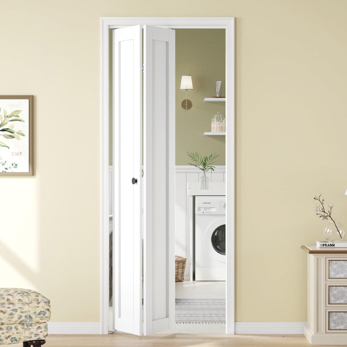 Roymelo Bifold Doors for 30"x 80" Opening,1-Panel Sliding Interior Closet Folding Barn Door Slab with Concealed Hardware Kit,MDF Wood Panel,White Water-Proof PVC Surface,Preassembled,Easy Installation