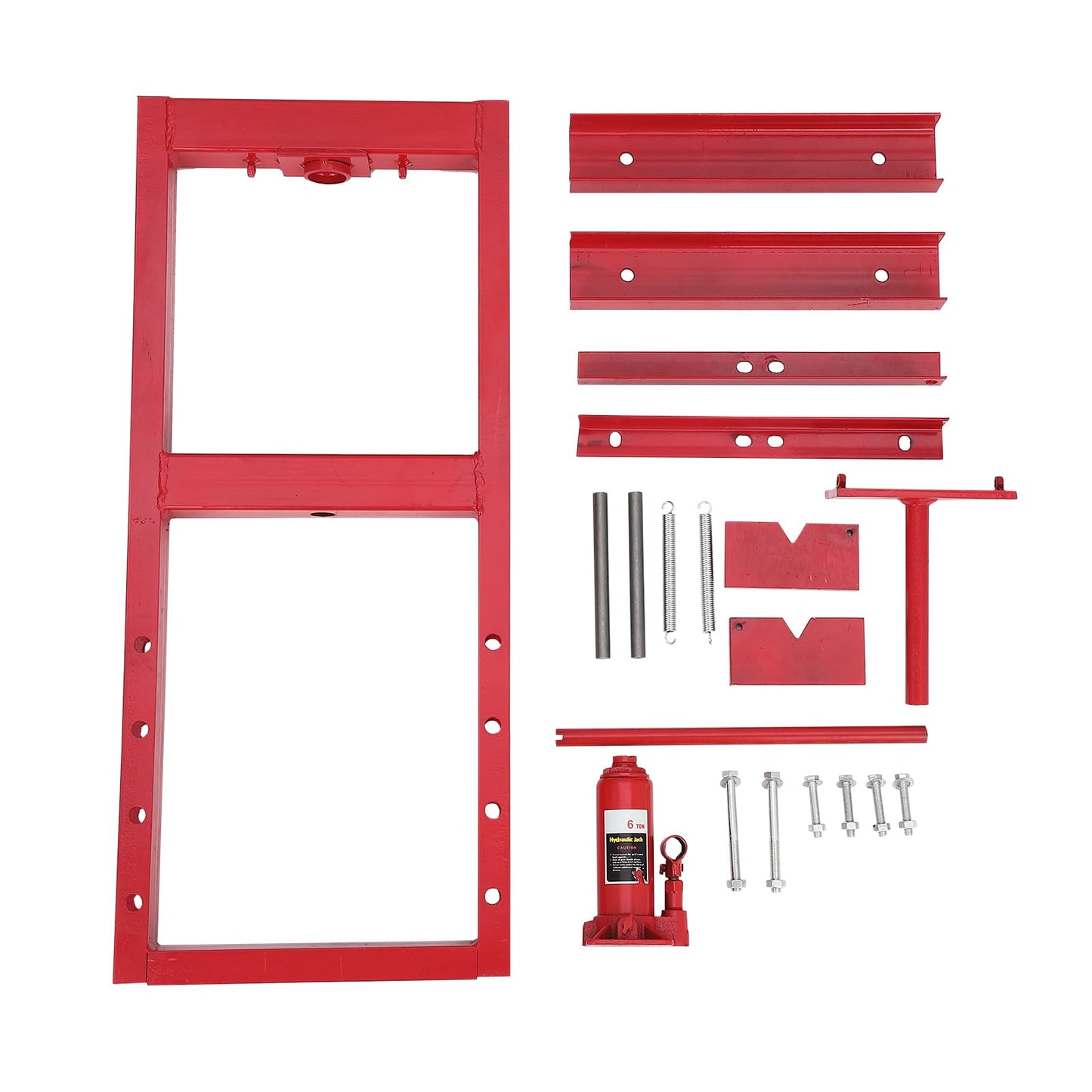 Hydraulic Press 6 Ton Hydraulic Shop Press H-Frame Garage Floor Adjustable Shop Press with 2 Plates Adjustable Working Table Height, Red