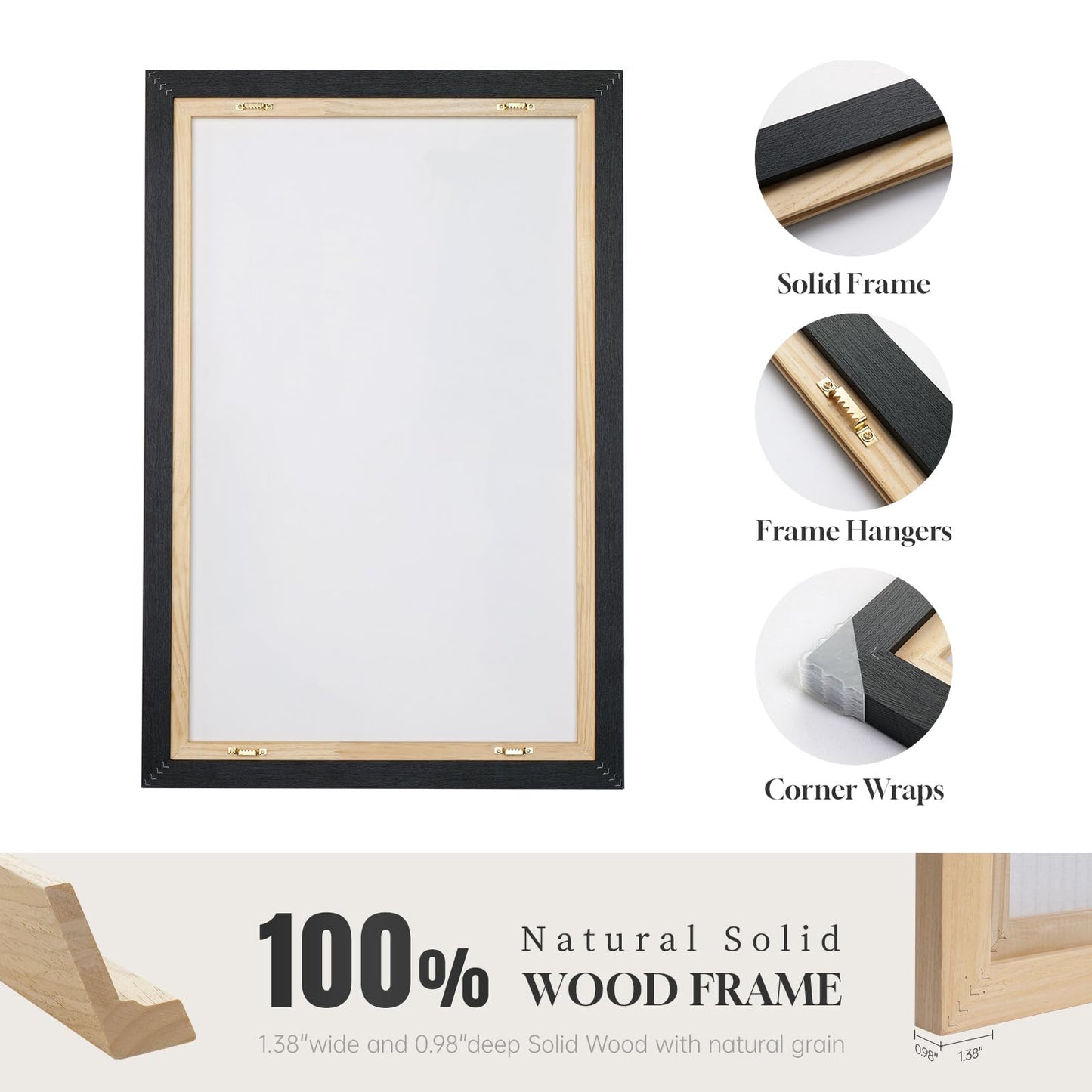 Framed Black and White Abstract Wall Art, 3 Piece Canvas Prints Paintings Artwork for Walls, Modern Minimalist Gold Beige Block Pictures for Living Room Hallway Office Wall Decor 16x24 Inch