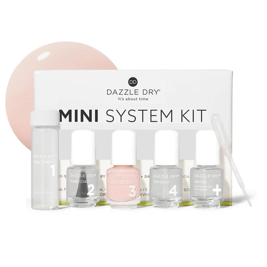 Dazzle Dry Mini Kit 4 Step System - Not Quite Nude, a full coverage peaches-and-cream nude. Full coverage cream. (5 Piece Kit / 5 Manicures)