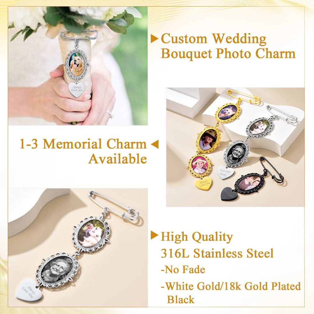 Custom4U Personalized Picture Pins Wedding Bouquets Photo Charms for Bride