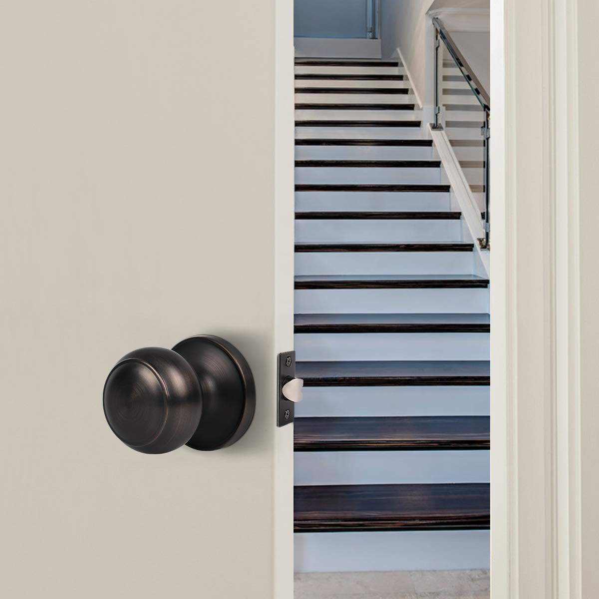 Probrico Door Knobs Interior, Closet Door Knobs Handles, Oil Rubbed Bronze, Passage Function Keyless, 3 Pack