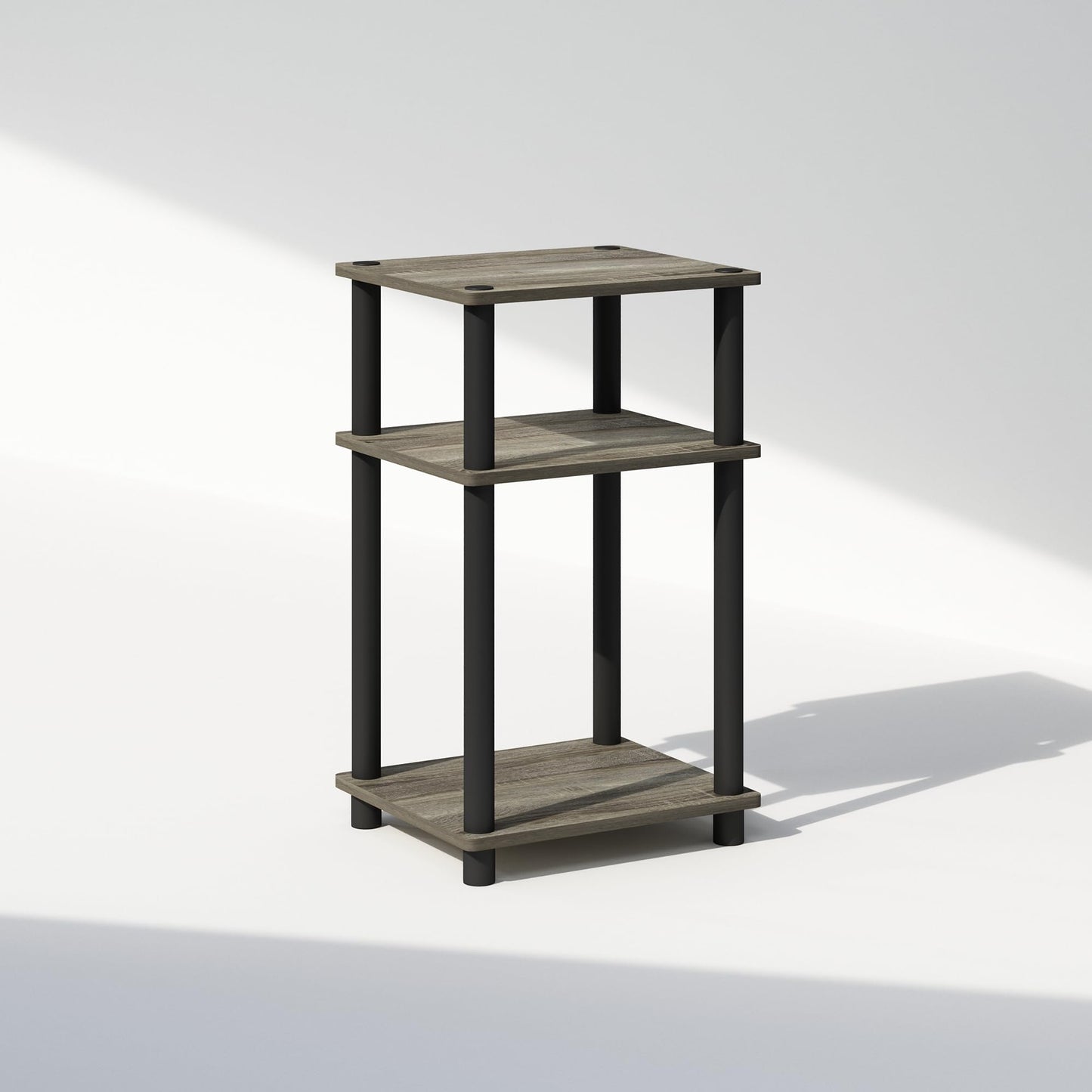Furinno JUST Night Stand, 3-Tier Turn-N-Tube Nightstand, Toolless Bedside Table, End Table, Side Table with Open Storage for Bedroom, Closet, Dorm, Bathroom, French Oak