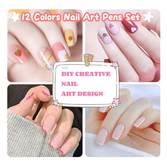 12 Colors Nail Art Pens Set, Nail Art Markers Polish Pen for 3D Nail Art, Drawing Painting Liner Brush for DIY Nail Art Beauty Adorn Manicure Tools (2 box of 12 colors)