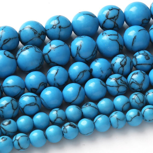 45PCS 8MM Blue Turquoises Round Loose Beads Natural Gemstone Beads for Jewelry Making DIY Bracelet Necklace 15"