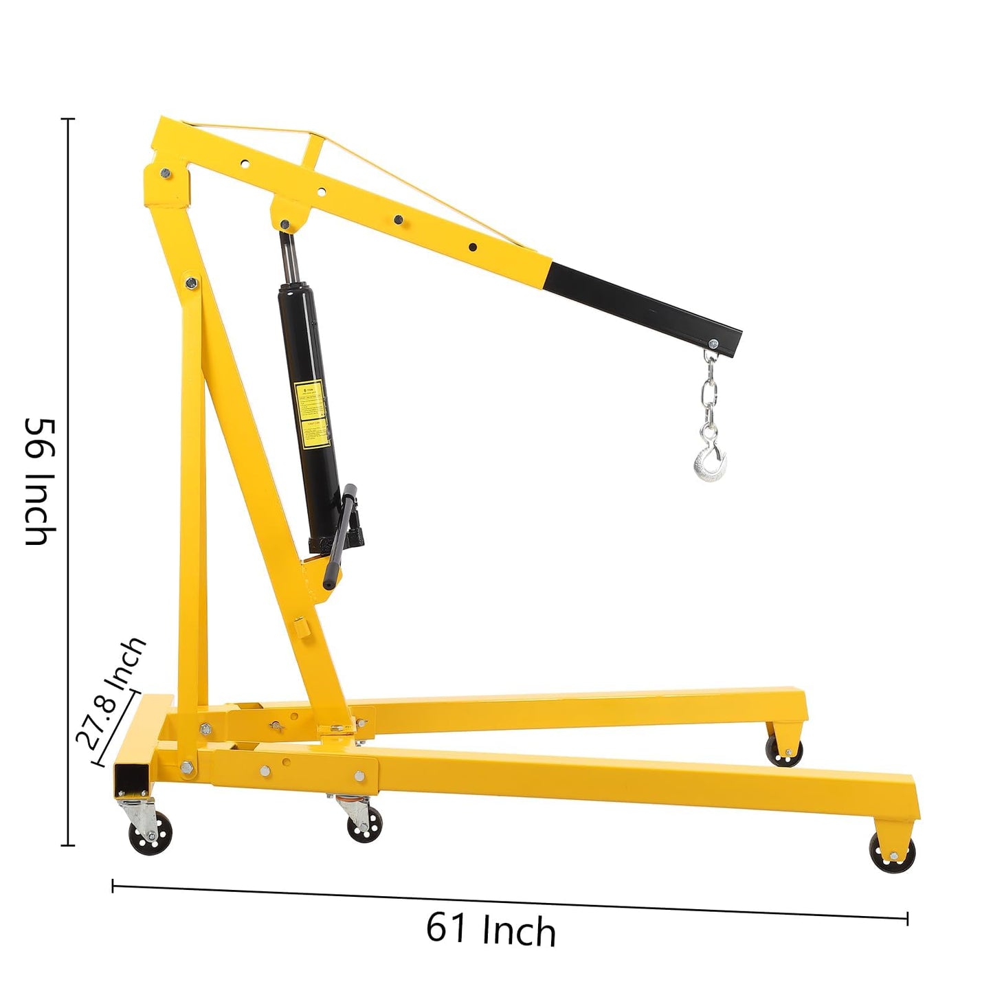 2 Ton Hydraulic Engine Hoist with Lever, 4400 LB Foldable Mobile Cherry Picker with 6 Casters & Adjustable Telescopic Booms, Heavy Duty Engine Crane for Garage, Workshops, Auto Repair, Yellow