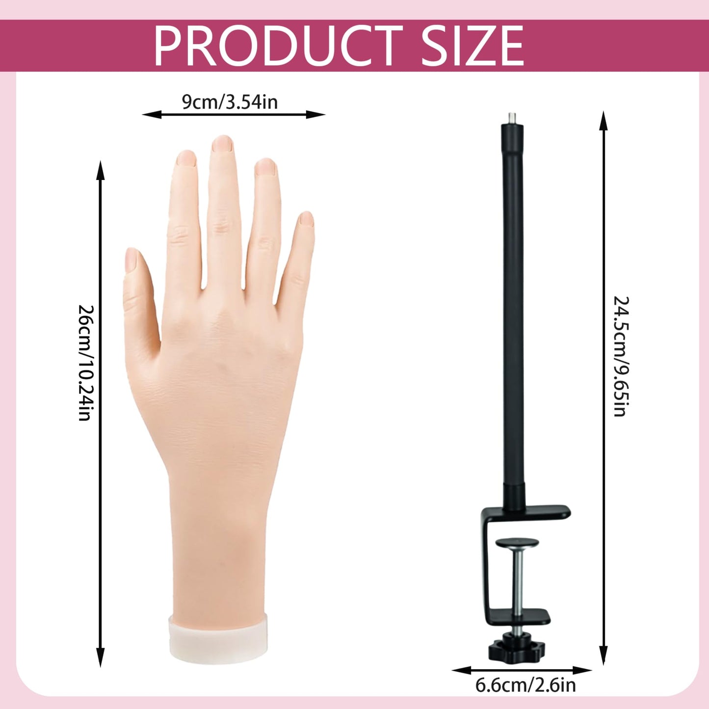 Practice Hand for Acrylic Nails,Flexible Nail Practice Hand Kit with Clamp Stand,140 Nail Tips, Nail Glue, 6pcs Nail Art Brushes - Complete Manicure Training Tool for Beginners & Professionals