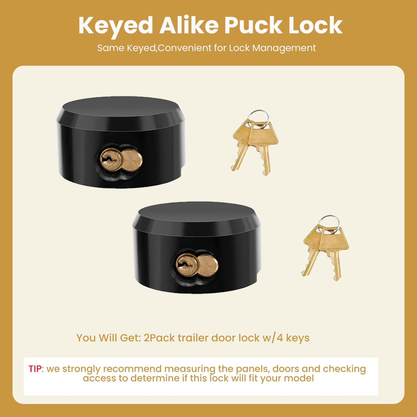 2 Pack Hidden Shackle Padlock Keyed Alike Heavy Duty Trailer Puck Padlocks Anti Theft 2-7/8" Solid Steel Puck Lock for Trailers Trucks Vans Shed Gates Garage