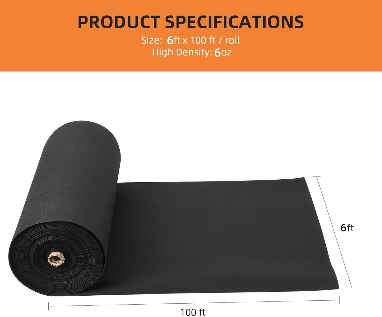 ExploreHorizon 6ft x 100ft Geotextile Fabric, 6oz Polypropylene, 350N Tensile Strength, 440N Load Capacity for Driveway Stabilization, Road Base & Erosion Control
