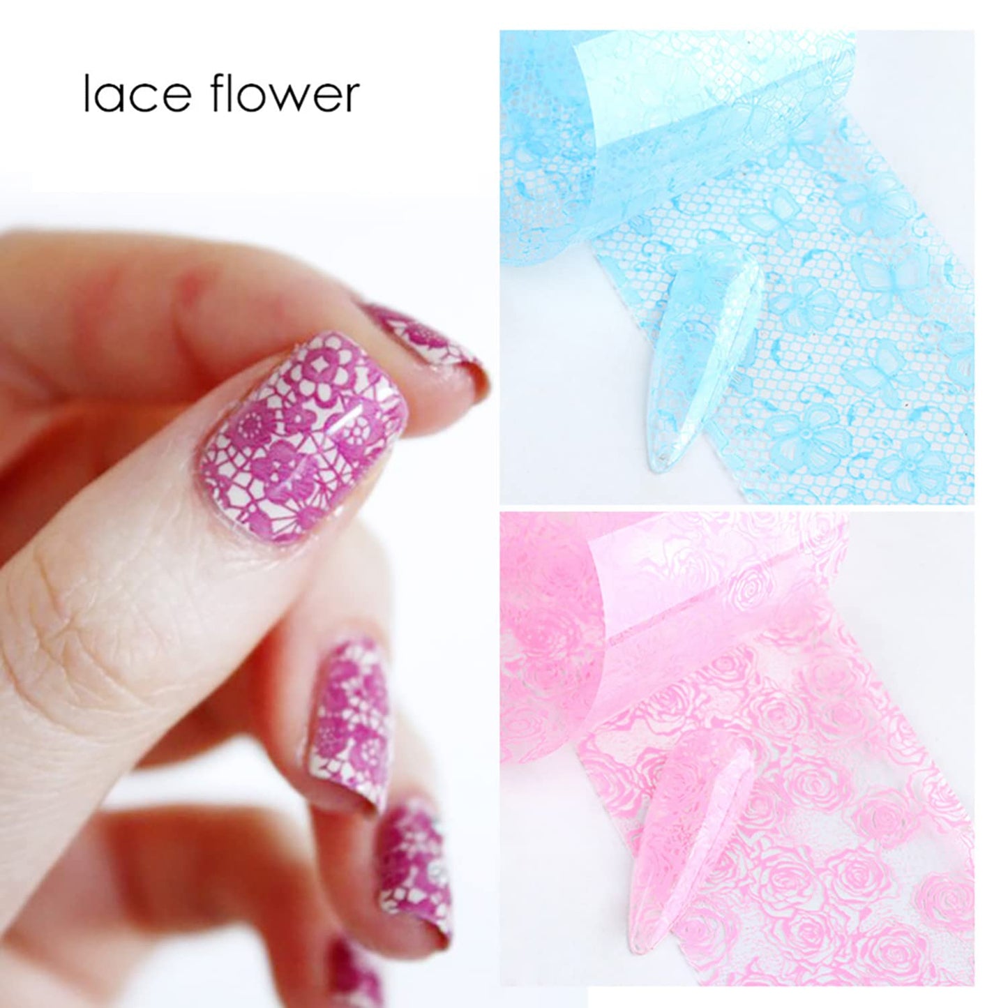 Holographic Nail Foil Transfer Stickers Decals, Lace Flowers Nail Polish Sheets Sky Starry Paper Transfer Foils Floral Leaf Nails Supplies for Nail Transfer Glue Women Manicure Nail Film Decorations