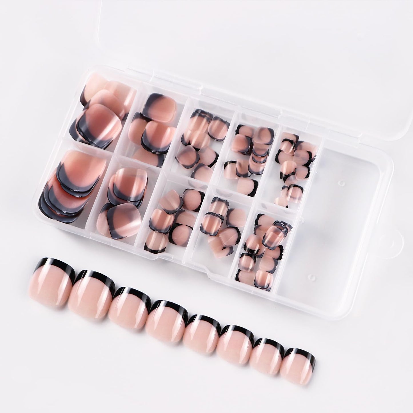 120Pcs Black French Tip Press on Toenails Black French Press ons Toe Nails Short Square Full Cover Glossy Acrylic Toenails Nude False Toes Nail Tips for Women Girls Foot Manicure