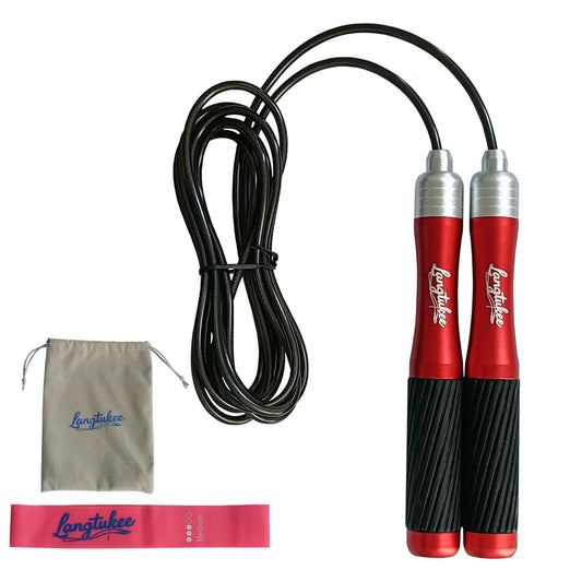 LANGETUKEE Speed Jump Rope - Professional Aluminum Alloy Skipping Rope with 360° Bearings - Adjustable 4mm Steel Cable for Double Unders, Boxing, MMA, HIIT & Cardio Training - Anti-Slip Grip (Red)