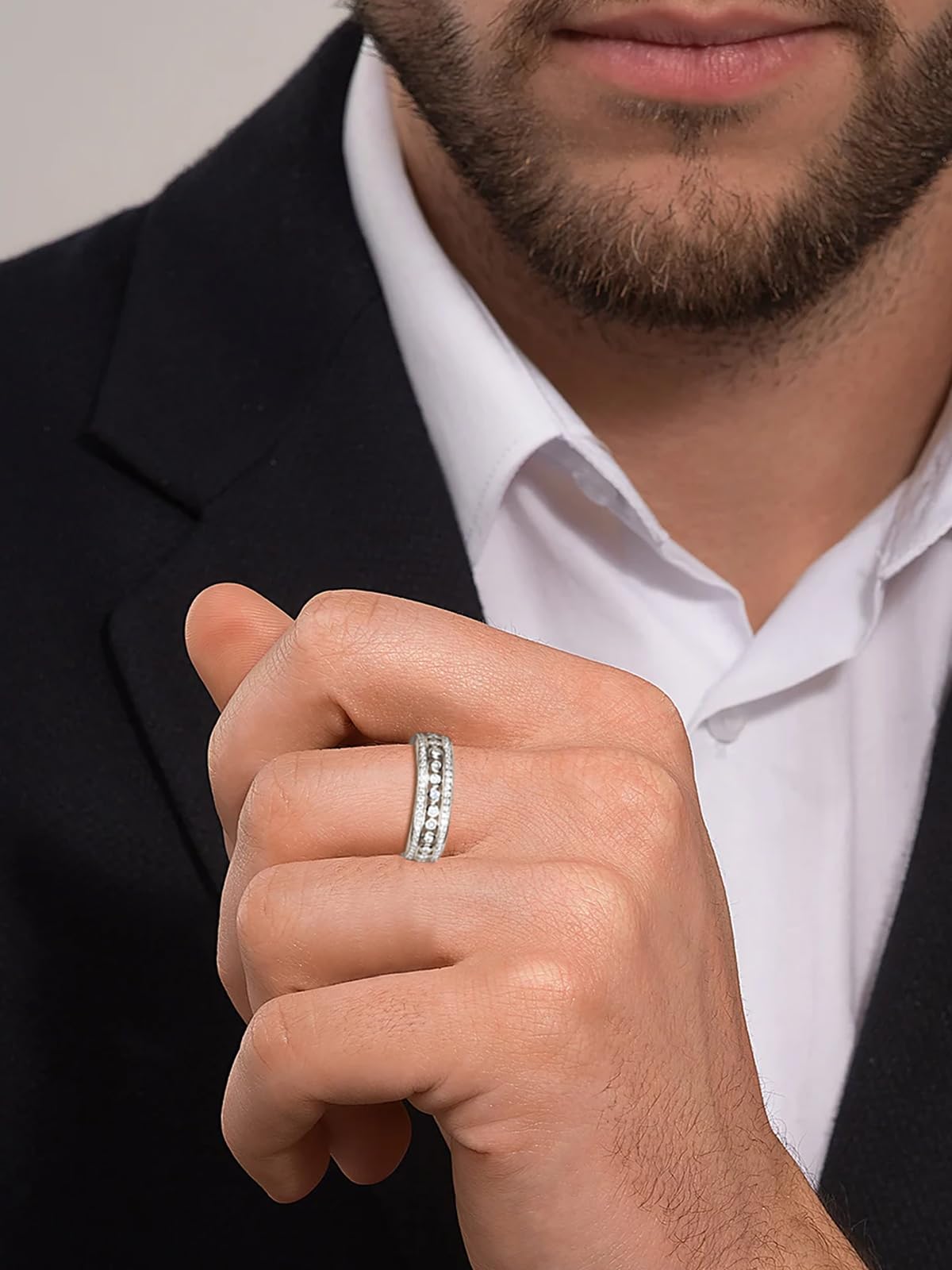 Frbod Womens Chunky Diamond Band Bling Moissanite Wedding Jeweley Channel Set 3 Row Eternity Ring for Men Size 10.5