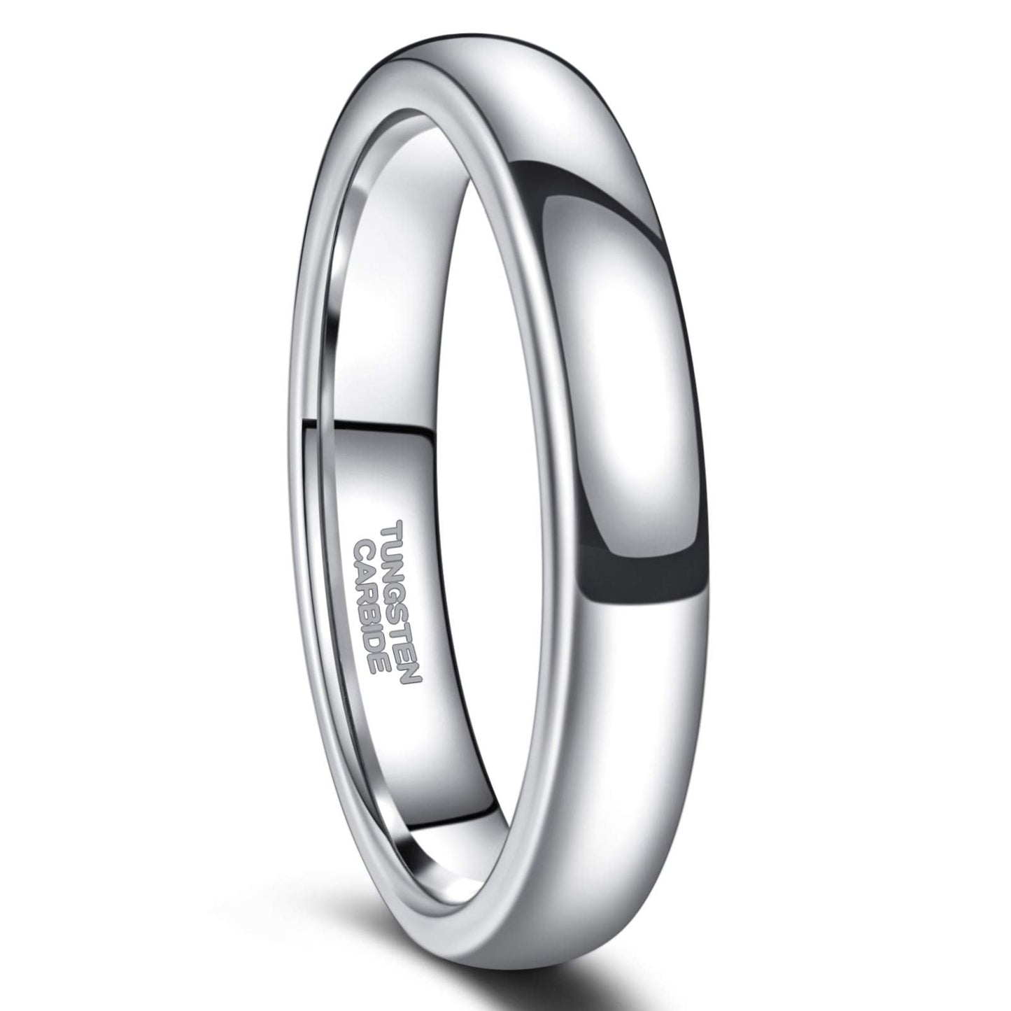 Greenpod 4mm Tungsten Rings for Women High Polished Plain Dome Silver Classic Wedding Band Comfort Fit Size 5.5