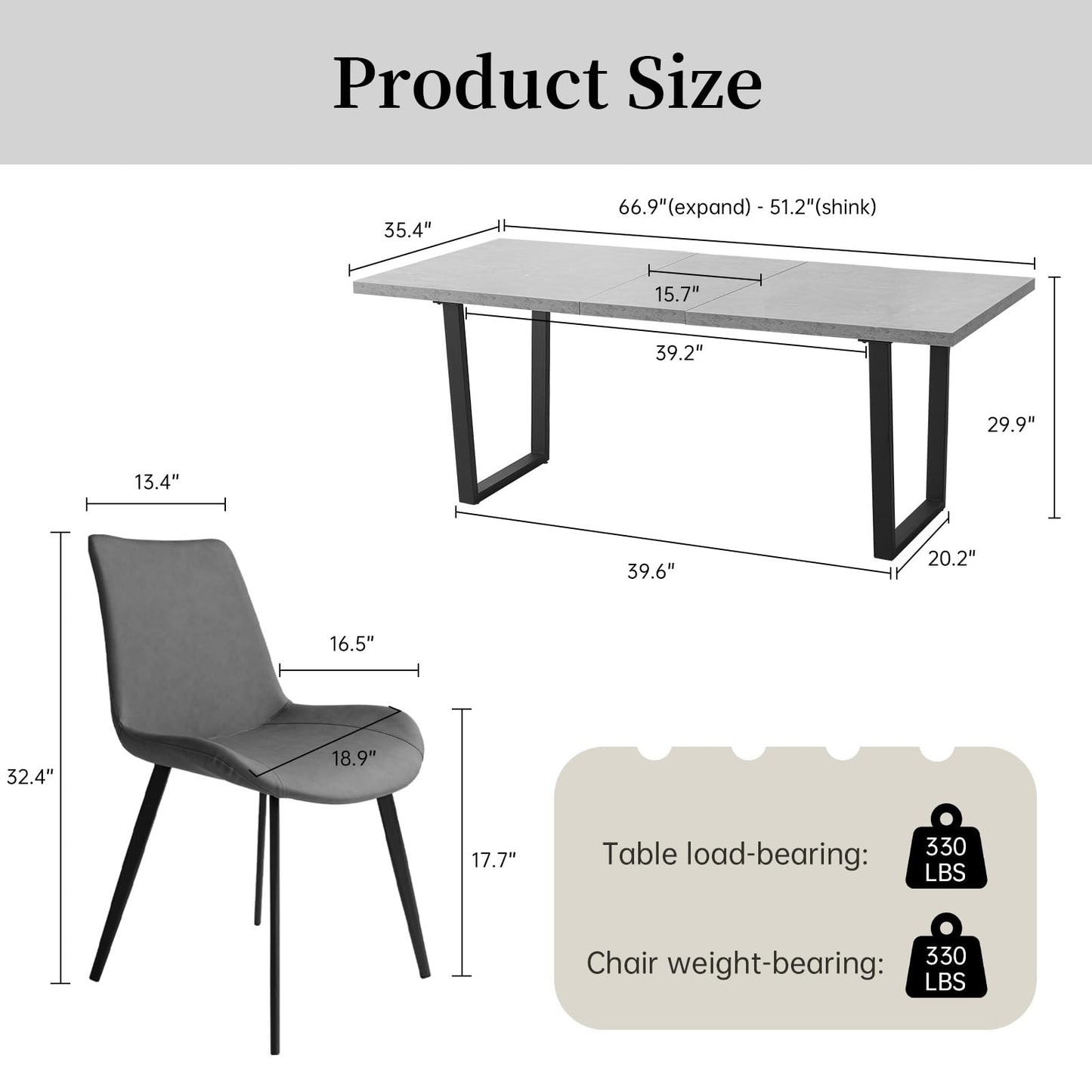 ZckyCine Extendable Dining Table Set for 6-8 People with 6 Upholstered Chairs Expandable Wood Kitchen Table 51"-67" (130-170cm) | Space-Saving Home & Dining Room Furniture Set