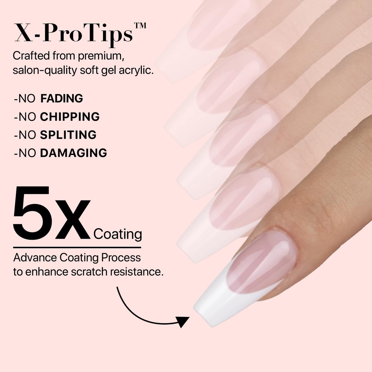 SXC Cosmetics French Tip Press On Nails – Pink Series, Medium Coffin Fake Nails X-Pro Tips Starter Kit | 150PCS, 15 Sizes, 5 Styles