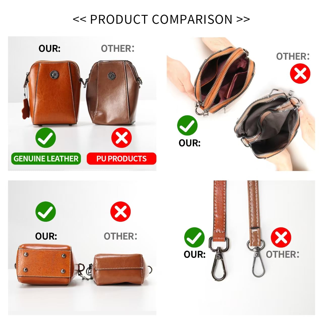 Plinvo Designer Small Leather Crossbody Purse, Soft Shoulder Handbag for Women & Gift (Brown)