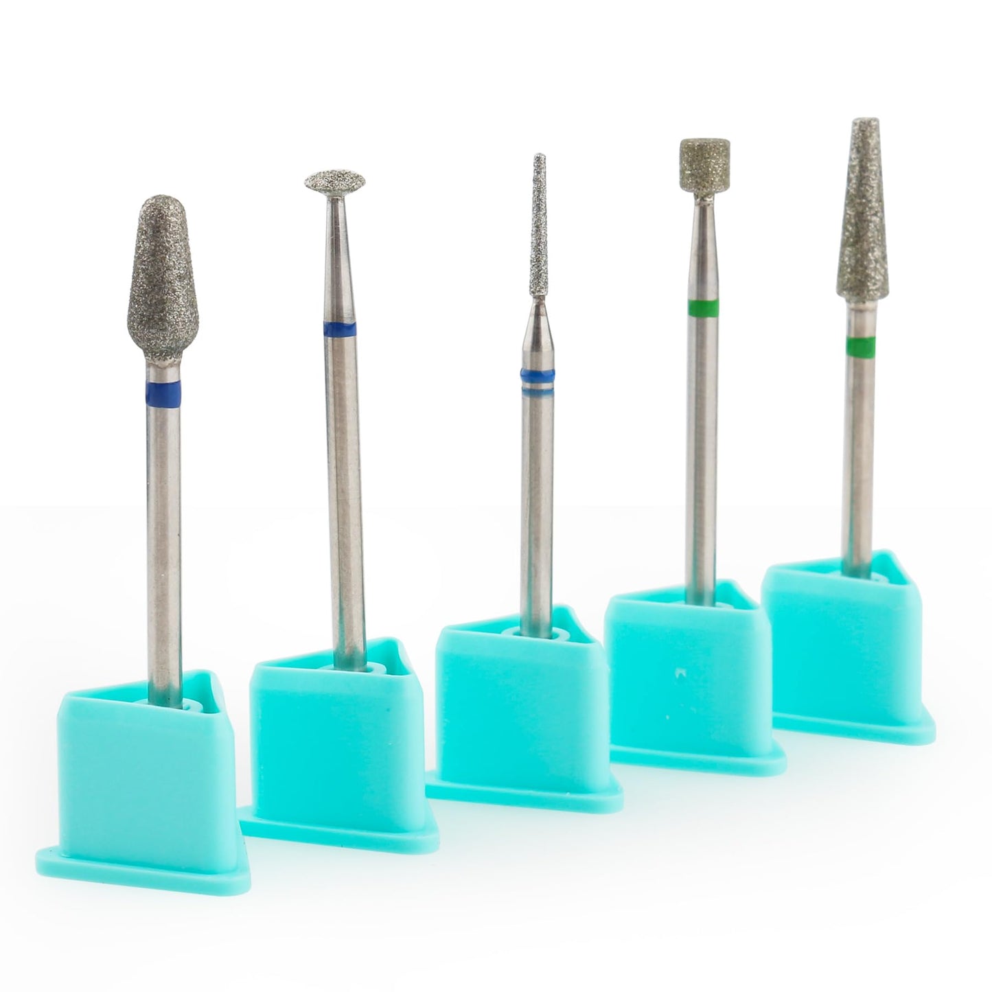 QUNZHAO 5Pcs Diamond Nail Drill Bits Sets Emery tool, 3/32'' Professional Drill Machine Accessories for Under Nail Dead Skin Cleaning(Green 02 set)