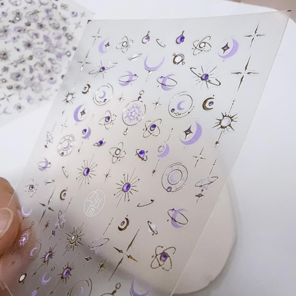 Star Moon Nail Art Stickers Golden 5D Embossed Star Nail Decals 1PCS Purple Gold Star Sun Moon Luxury Design Self-Adhesive Nail Stickers Designer Nail Decals for Acrylic Nails DIY Manicure Decorations