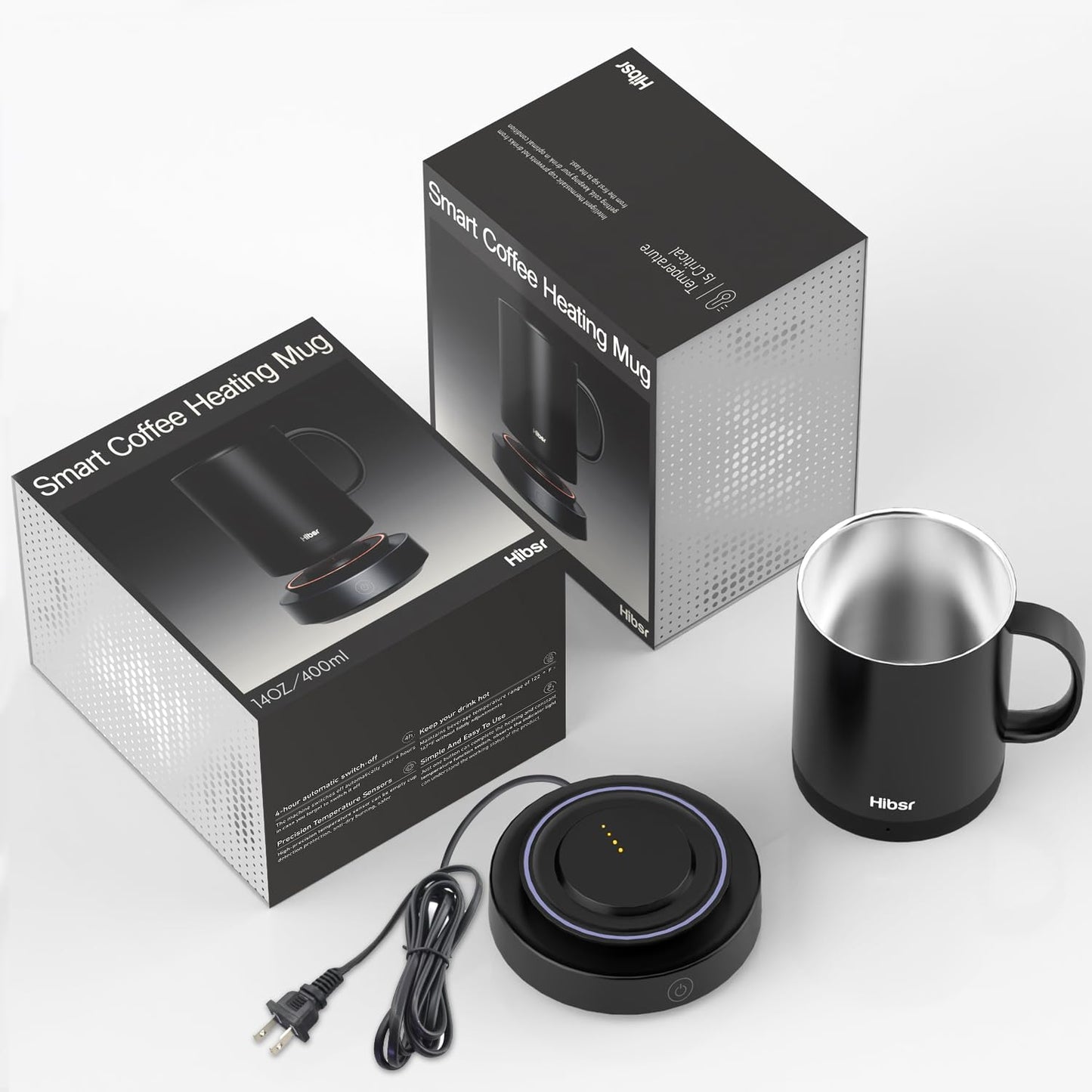 Hibsr Coffee Mug Warmer Set: Smart Electric Warmer with Auto Shut-Off & Faster Direct-Contact Heating Up to 149°F - Gifts for Men Women