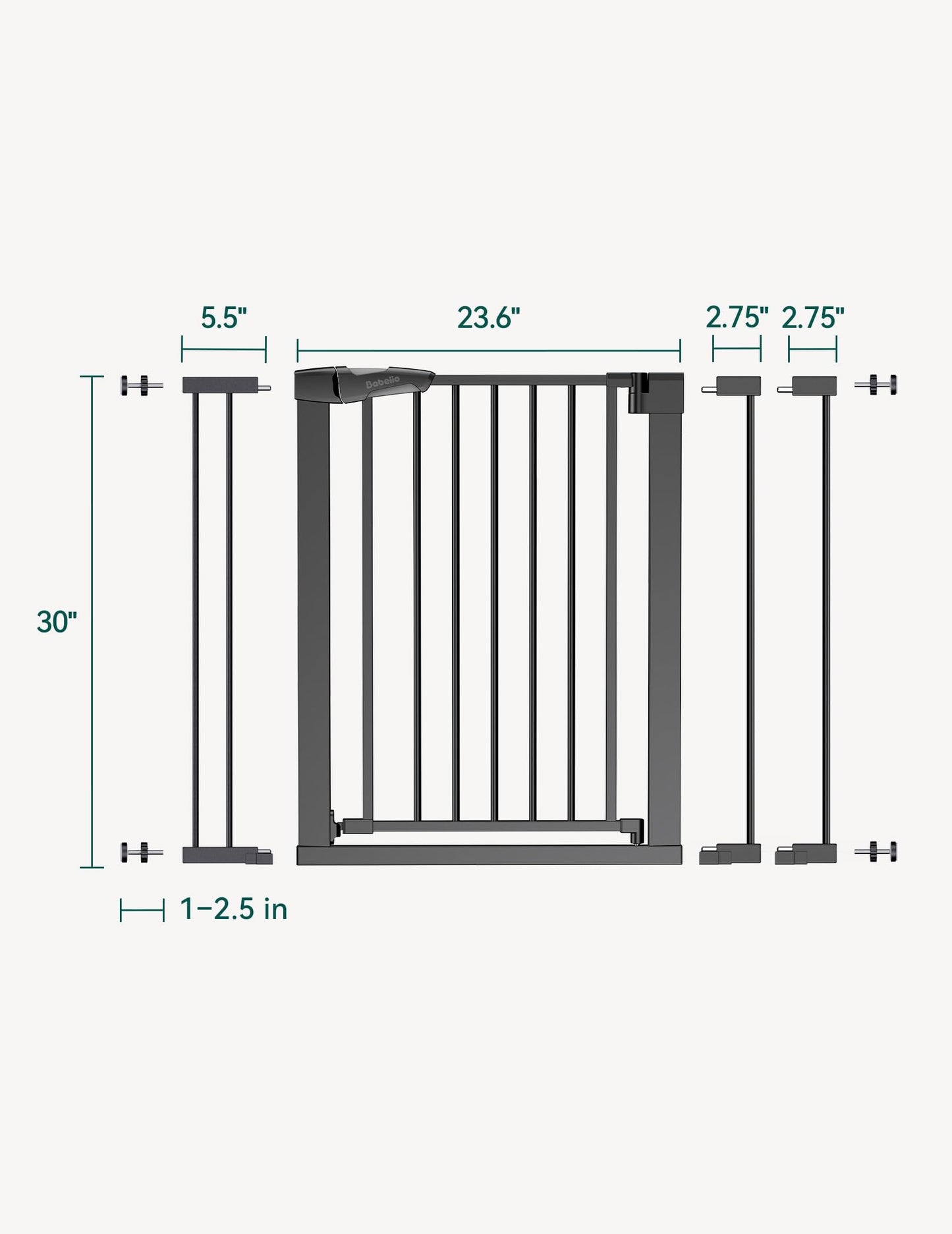 Babelio Baby Gate for Doorways and Stairs, 26-40" Auto Close Dog Gate, PressGuard C5, Easy-Install Pressure Mounted Satey Door, No Drilling Safety Gate for Child and Pets, Black