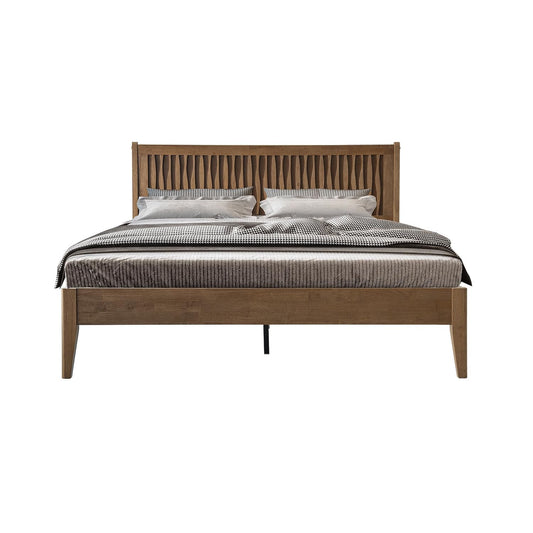 King Size Bed Frame, Solid Wood Platform Bed with Headboard & Footboard, 12 Sturdy Slatted Structure, Central Metal Legs, Easy Assembly, Noise & Anti-Slip, No Box Spring Needed, Barnwood Finish OLK-30